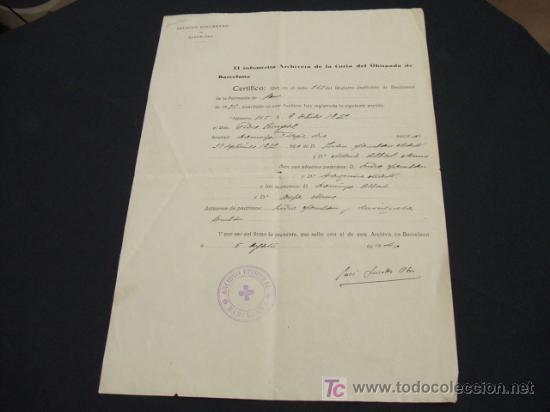 Sammelleidenschaft Papier: ARCHIVO DIOCESANO DE BARCELONA - CERTIFICADO - 1940 -
