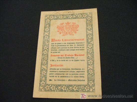 Coleccionismo: PROGRAMA COLEGIO BARCELONES DE LA VIRGEN DE LAS MERCEDES - FIESTA LITERARIO MUSICAL - A&Ntilde;O 1.909 -