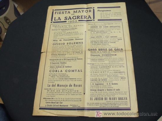 Sammelleidenschaft Papier: PROGRAMA FIESTA MAYOR DE LA SAGRERA - A&Ntilde;O 1.953 -