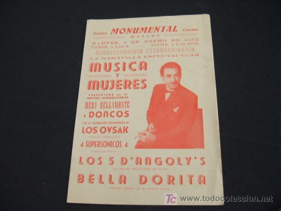 Collectionnisme: TEATRO MONUMENTAL CINEMA - MATARO - A&Ntilde;O 1.952 - MUSICA Y MUJERES - BELLA DORITA -