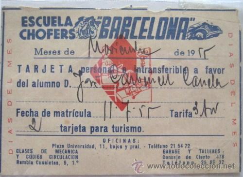 Coleccionismo: CARN&Eacute;. ESCUELA DE CHOFERS DE BARCELONA. A&Ntilde;O DE 1955. ENVIO GRATIS&iexcl;&iexcl;