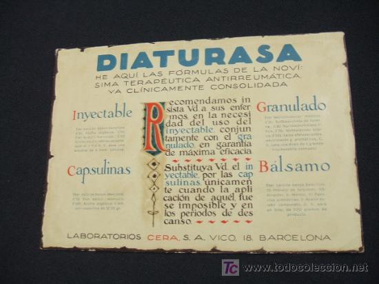Sammelleidenschaft Papier: TARJETA DIATURASA - LABORATORIOS CERA, S.A. - VICO, 18 - BARCELONA -