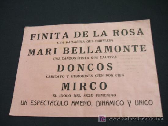 Collecting paper: FINITA DE LA ROSA, MARI BELLAMONTE, DONCOS, MIRCO - UN ESPECTACULO, AMENO, DINAMICO Y UNICO
