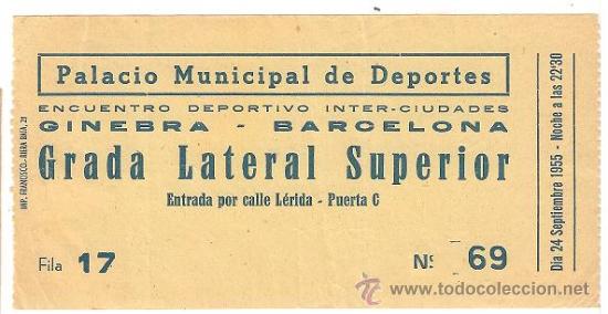 Coleccionismo: 0232B - ENCUENTRO DEPORTIVO INTER CIUDADES GINEBRA- BARCELONA- PALACIO MUNICIPAL DE DEPORTES - 1955