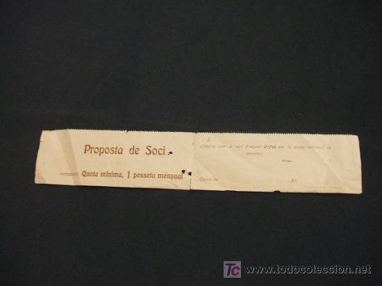 Collectionnisme: PROPOSTA DE SOCI DEL ORFEO - QUOTA MINIMA 1 PESSETA MENSUAL -