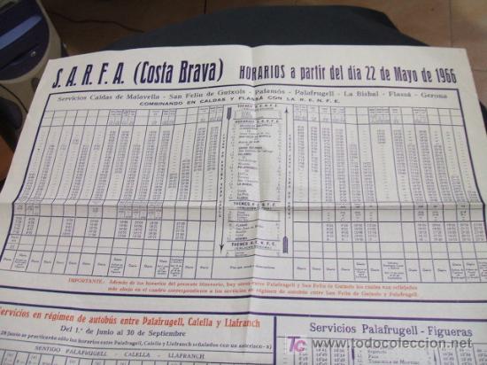 Collezionismo: S.A.R.F.A. - COSTA BRAVA - HORARIOS A&Ntilde;O 1.966 -