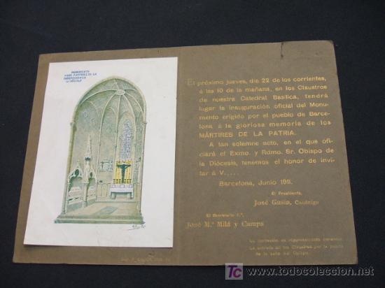 Sammelleidenschaft Papier: INVITACION INAGURACION DEL MONUMENTO A LA GLORIOSA MEMORIA DE LOS MARTIRES DE LA PATRIA - 1.911