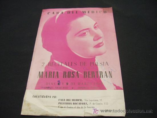 Collectionnisme: CASA DEL MEDICO - 2 RECITALES DE POESIA - MARIA ROSA BERTRAN - CON AUTOGRAFO Y DEDICATORIA ORIGINAL