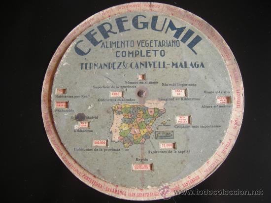 Collecting: Disco Geogr&aacute;fico de Espa&ntilde;a con publicidad de Ceregumil - A&ntilde;os 30 - Muy curioso