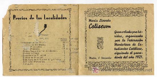 Sammelleidenschaft Papier: Programa velada pro heridos Africa Maria Lisarda Coliseum, Santander 1921. Del mismo tronco