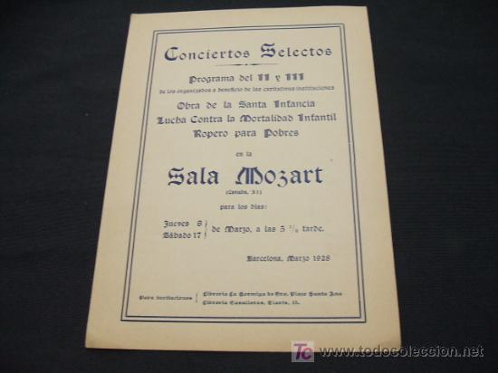 Collectionnisme: PROGRAMA CONCIERTOS SELECTOS EN LA SALA MOZART - BARCELONA - MARZO 1928 -