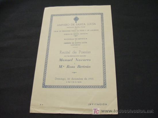 Sammelleidenschaft Papier: AMPARO DE SANTA LUCIA INSTITUCION BENEFICO SOCIAL - POESIA POR LOS RAPSODAS, MANUEL NAVARRO Y