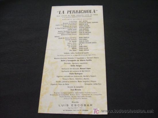 Coleccionismo: PROGRAMA TEATRO CALDERON - NATI MISTRAL EN LA PERRICHOLA - DIR. LUIS ESCOBAR - - Foto 2