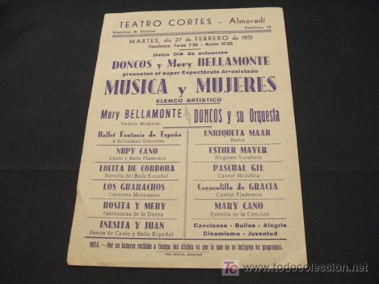 Collectionnisme: TEATRO CORTES - ALMORADI - DONCOS Y MERY BELLAMONTE EN MUSICA Y MUJERES - 27 FEBRERO 1951