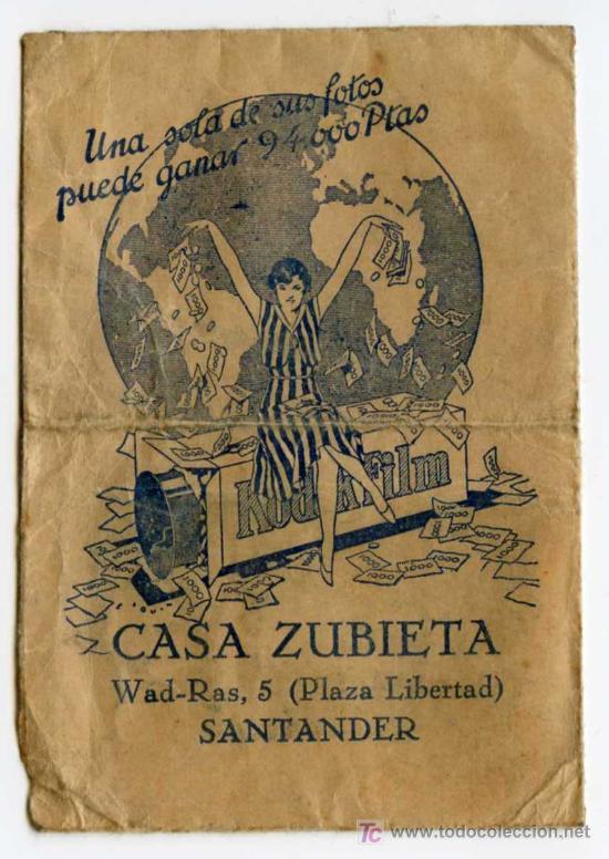 Collectionnisme: Sobre de papel para clich&eacute;s. Casa Zubieta, Santander, estilo a&ntilde;os 20
