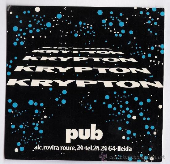 Coleccionismo: posavasos.- pub krypton.- lleida.- (formato grande) - a&ntilde;os 70 / 80
