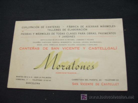 Colecionismo: TARJETA - CANTERAS DE SAN VICENTE Y CASTELLGALI - MORATONES - SAN VICENTE DE CASTELLET -