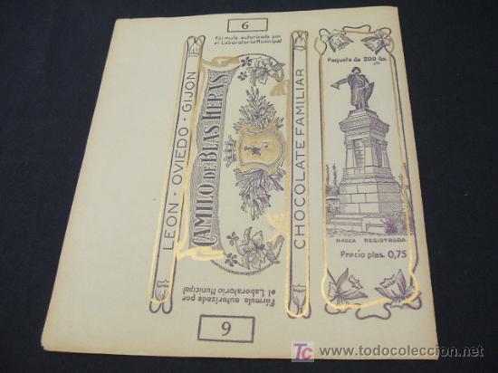 Collectionnisme: CAMILO DE BLAS HERAS - LEON-OVIEDO-GIJON - CHOCOLATE FAMILIAR -  200 GR. - 0,75 PTAS.