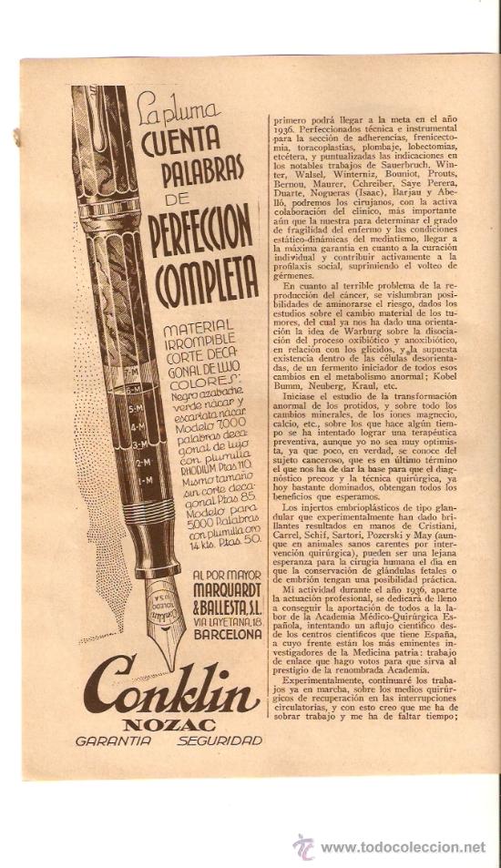 Colecionismo: A&Ntilde;O 1935 PUBLICIDAD PLUMA CUENTA PALABRAS CONKLIN ESTILOGRAFICA PLUMA NOZAC MARQUARD BALLESTA