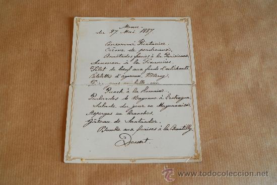 Coleccionismo: Men&uacute; de una embajada. 1887. - Foto 2