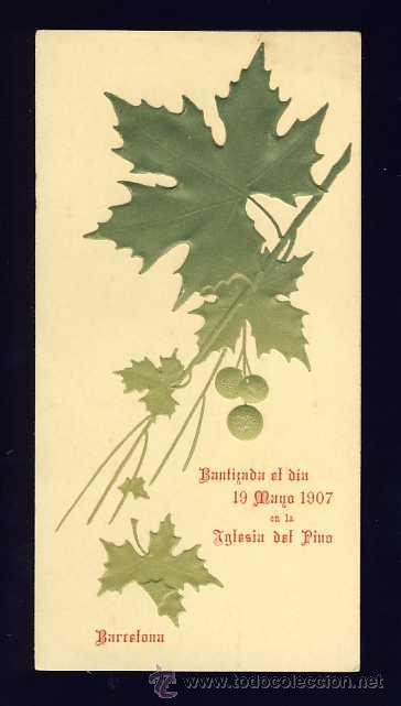 Coleccionismo: Recordatorio de bautizo modernista, en relieve y a doble hoja