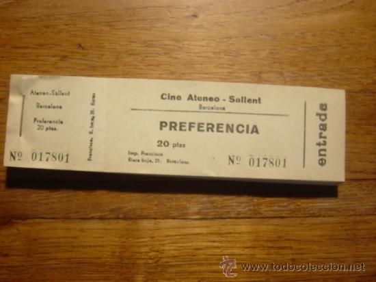 Coleccionismo: TALONARIO COMPLETO DE ENTRADAS CINE ATENEO (SALLENT) PREFERENCIA