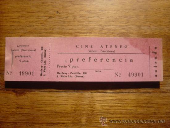 Coleccionismo: TALONARIO COMPLETO DE ENTRADAS CINE ATENEO (SALLENT) PREFERENCIA