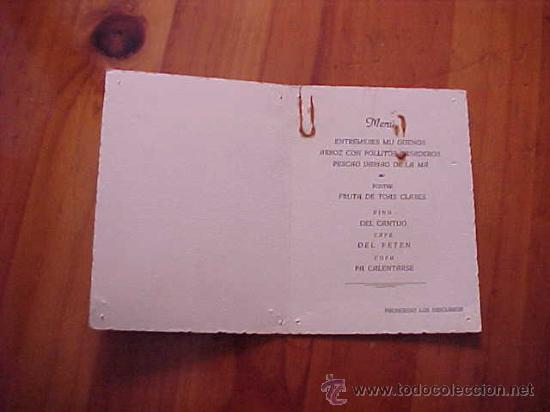 Coleccionismo: PE&Ntilde;A MALAGUISTA. INVITACION COMIDA PRIMER ANIVERSARIO DE SU FUNDACION. MALAGA 1952.