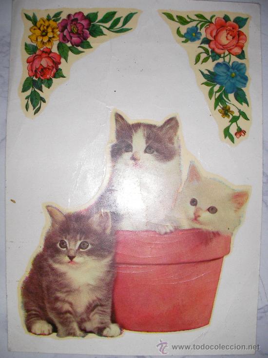 Coleccionismo: ANTIGUA CALCOMANIA DE GATOS