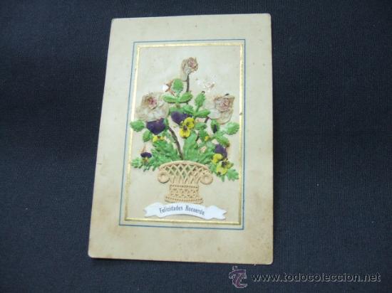 Sammelleidenschaft Papier: TARJETA ANTIGUA EN RELIEVE - FELICIDADES RECUERDO -