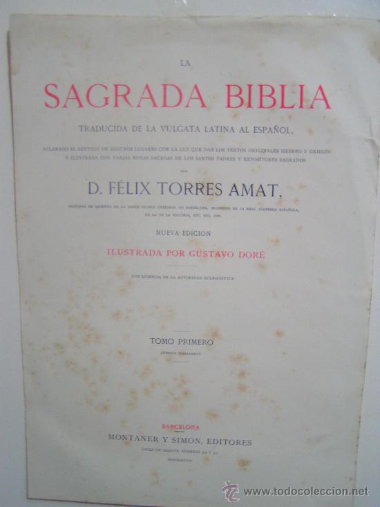 Coleccionismo: PORTADA SAGRADA BIBLIA DE DORE - MONTANER Y SIMON EDITORES - A&Ntilde;O 1880