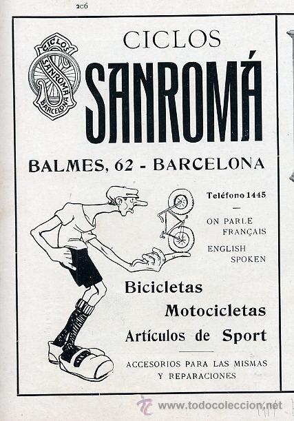 Coleccionismo: BARCELONA 1914 CICLOS SANROMA BICICLETAS Y ARCAS CUSTOS HOJA LIBRO