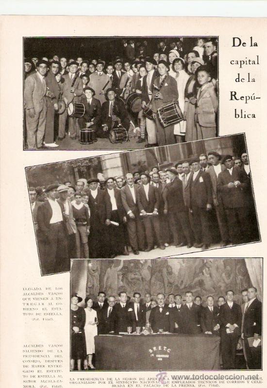 Colecionismo: RECORTE PRENSA.A&Ntilde;O 1931.REPUBLICA.ESTATUTO DE ESTELLA.ALCALDES VASCOS.FOTOGRAFIA VIDAL.CORREOS.
