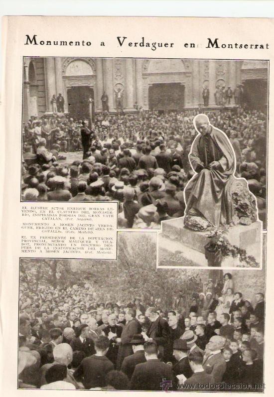 Collectionnisme: RECORTE PRENSA.A&Ntilde;O 1931.MONTSERRAT.ESCULTURA.MONUMENTO A VERDAGUER.ELS DEGOTALLS.ENRIC BORRAS.