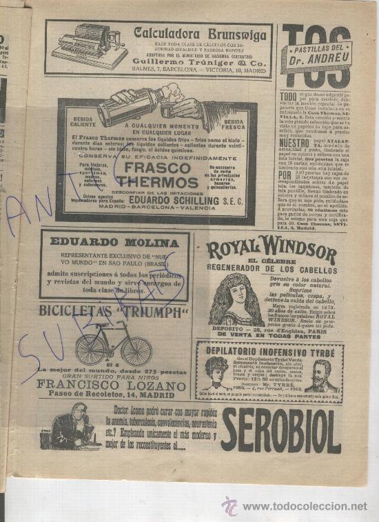Coleccionismo: RECORTE DE PRENSA. A&Ntilde;O 1911. CALCULADORA BRUNSWIGA. THERMOS. TERMOS. BICICLETAS TRIUMPH.