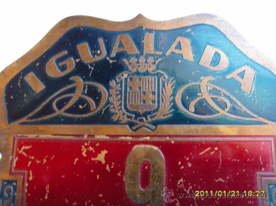 Coleccionismo: MATRICULA DE AUTO de la CIUDAD DE IGUALADA- Circa 1900 ? - Foto 2