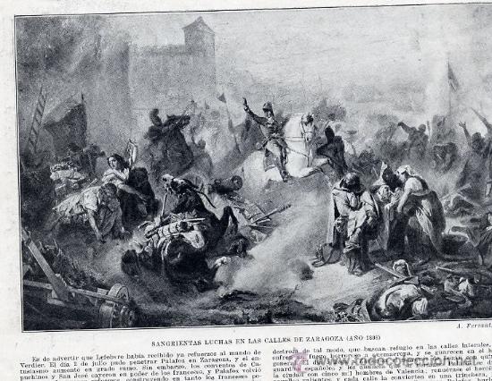 Coleccionismo: ZARAGOZA 1808 LUCHAS POR LAS CALLES HOJA LIBRO 1910