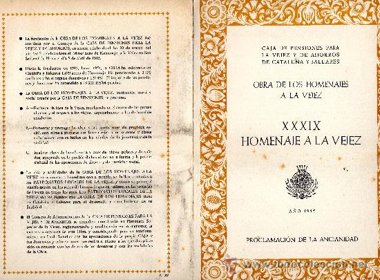Coleccionismo: Homenaje a la Vejez Caja Pensiones vejez y ahorros Catalu&ntilde;a 1955