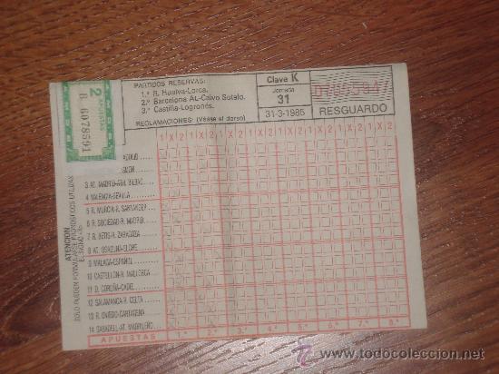 Coleccionismo: quiniela  del 31 - 3- 1985 - Foto 1