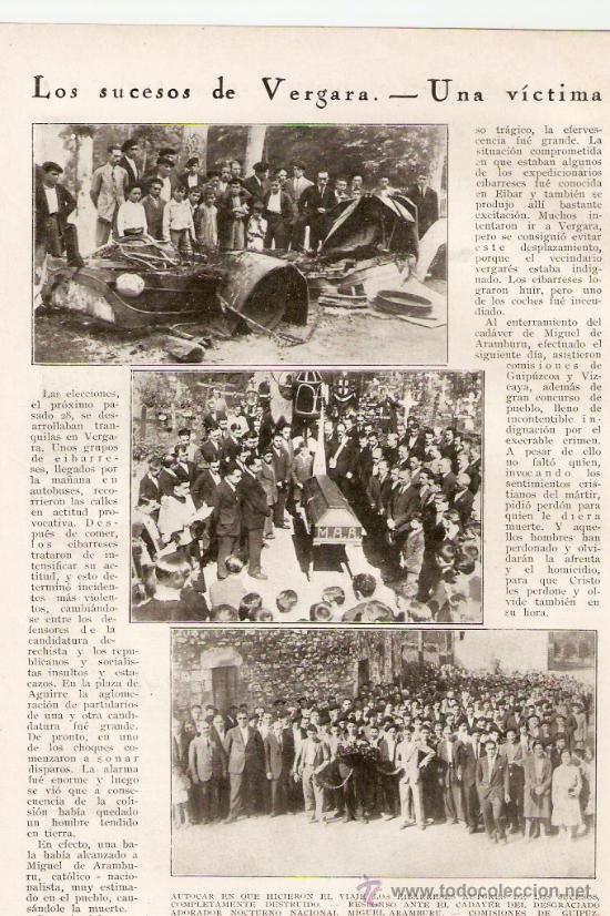 Collectionnisme: RECORTE PRENSA.A&Ntilde;O 1931.BERGARA.VERGARA.GUIPUZCOA.MIGUEL DE ARAMBURU.SUCESOS DE VERGARA.