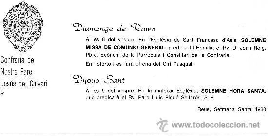 Coleccionismo: Cofrar&iacute;a Nostre Pare Jes&uacute;s del Calvari 1980