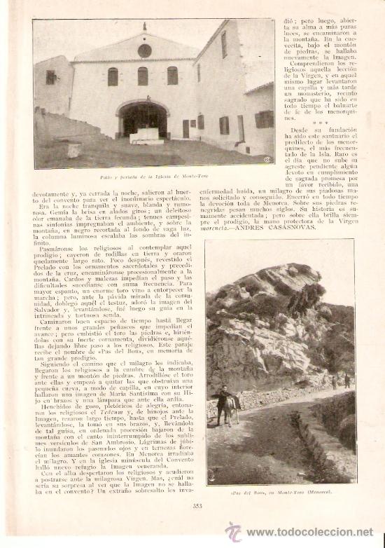 Collezionismo: RECORTE PRENSA.A&Ntilde;O 1931.MENORCA.LEYENDAS MENORQUINAS.MONTE TORO,PAS DEL BOU.VIRGEN DE MONTE TORO.BAL