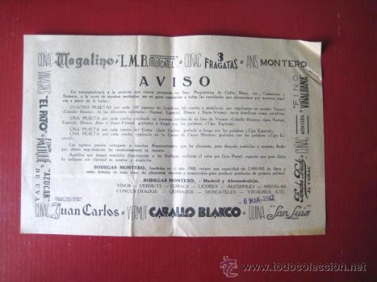Coleccionismo: AVISO DEL A&Ntilde;O 1947. PARA RECUPERAR LOS TAPONES Y CHAPAS DE LAS BEBIDAS. .ENVIO GRATIS&iexcl;&iexcl;&iexcl;