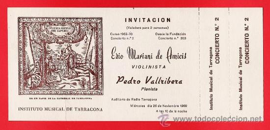 Coleccionismo: invitacion - e.mariani/ p.vallribera -violin/piano- instituto musical - tarragona- 19 dic.1969 - tgn
