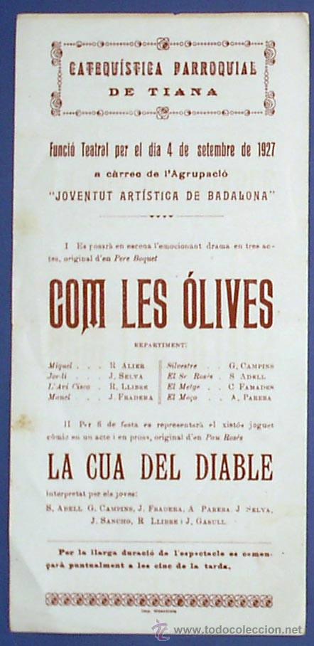 Coleccionismo: HOJA VOLANTE. PROGRAMA DE FUNCI&Oacute;N TEATRAL. CATEQU&Iacute;STICA PARROQUIAL DE TIANA. 1930