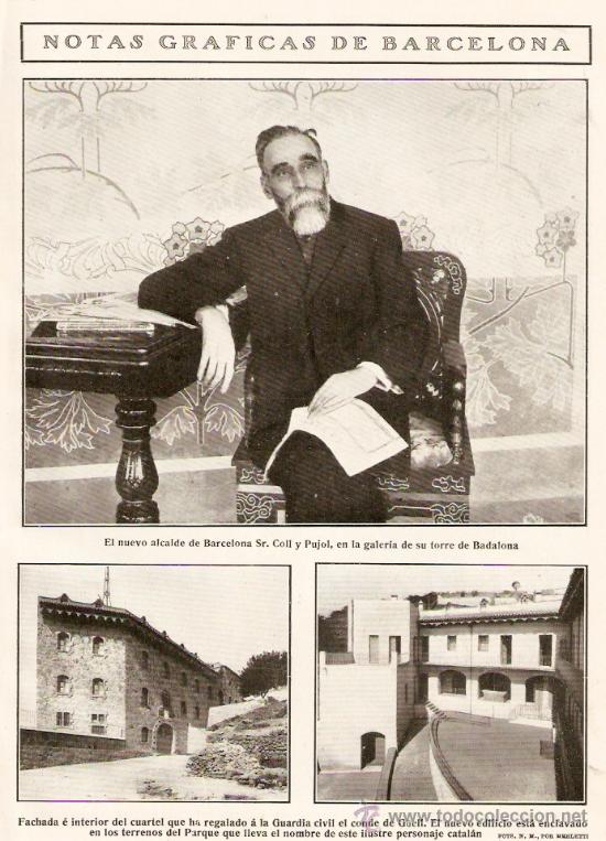 Colecionismo: RECORTE PRENSA.A&Ntilde;O 1909.COLL Y PUJOL.BADALONA.CONDE G&Uuml;ELL.PARC G&Uuml;ELL.CUARTEL GUARDIA CIVIL.