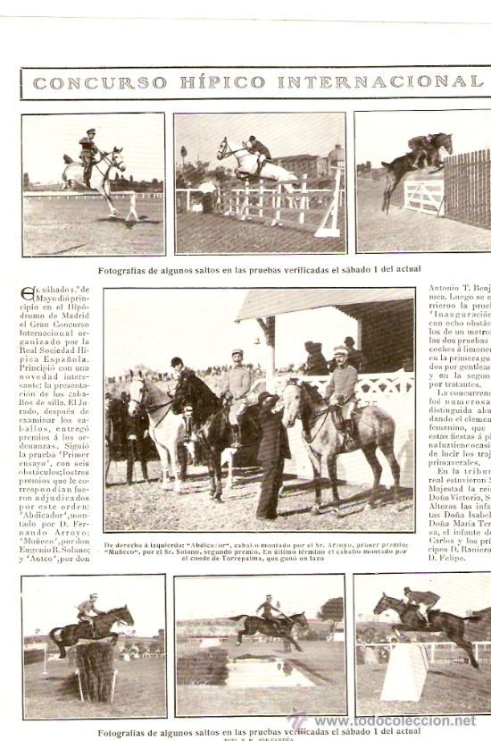 Collectionnisme: HOJA REPORTAJE.A&Ntilde;O 1909.HIPODROMO DE MADRID.HIPICA.CONCURSO HIPICO INTERNACIONAL.ABDICADOR.ARROYO.