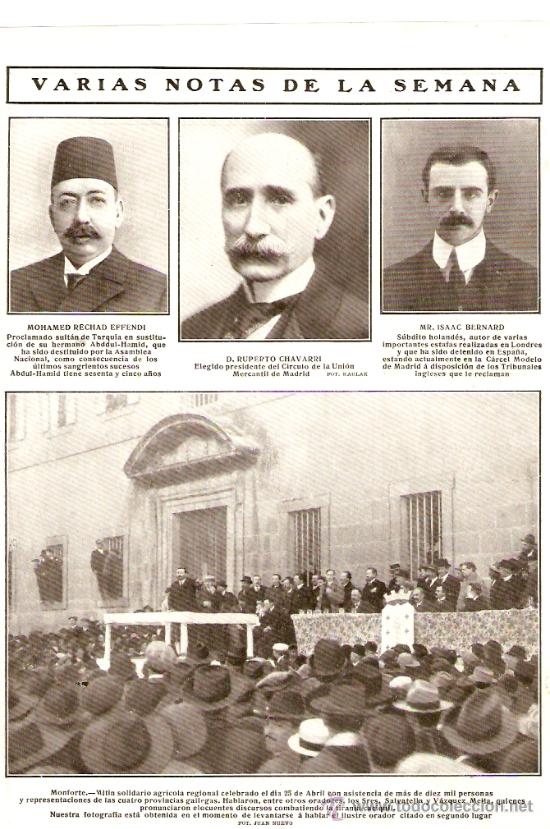 Colecionismo: RECORTE PRENSA.A&Ntilde;O 1909.MONFORTE.SALVATELLA.VAZQUEZ MELLA.LA CORU&Ntilde;A.ENTIERRO MORENO BARCIA.