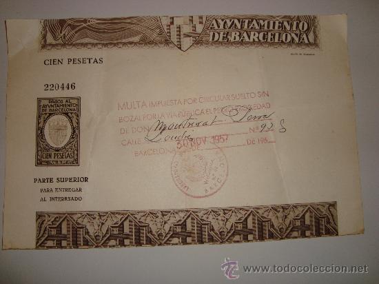 Coleccionismo: Multa del ayuntamiento de Barcelona 1957 - Foto 1