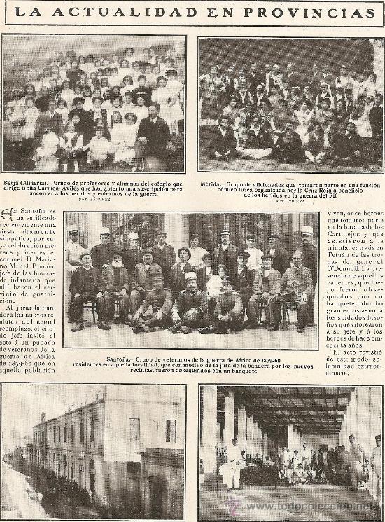 Collectionnisme: RECORTE PRENSA.A&Ntilde;O 1909.BERJA.MERIDA.SATO&Ntilde;A.JURA DE LA BANDERA.ALMERIA.HOSPITAL HERIDOS CAMPA&Ntilde;A RIF